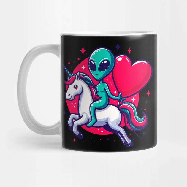 Funny Valentine Day Believer Ufo Alien Riding Unicorn by Outrageous Flavors